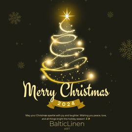A holiday greeting card showcasing a shimmering gold Christmas tree and wishing a merry Christmas to all